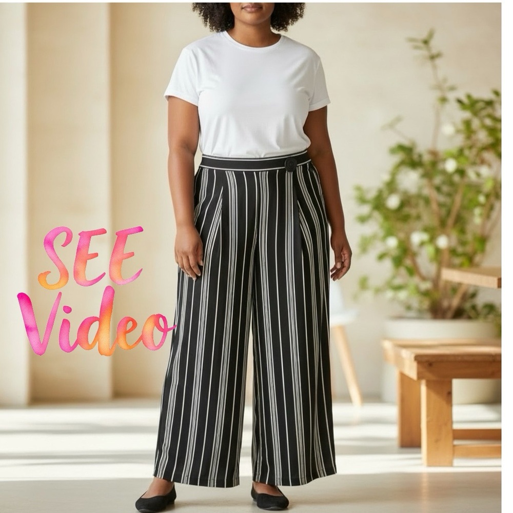 👛 (ANY 2/$30) LOVE & LEGEND Black|White Vertical Striped Palazzo Pants